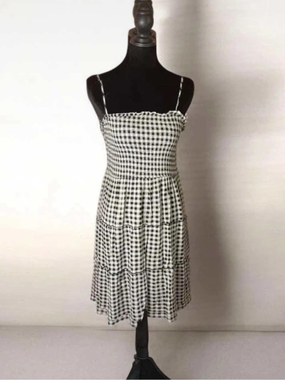 Hippie Rose Black and White Gingham Tiered Midi Dress